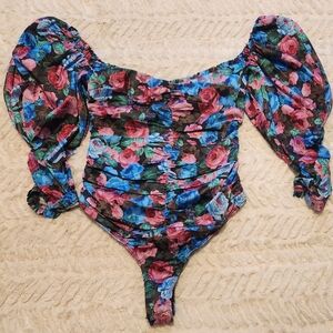 For Love & Lemons Monet Bodysuit. Floral Blue/Pink. Size XS. NWT